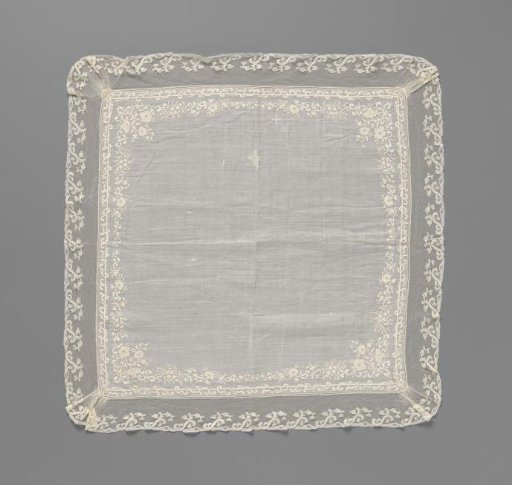 Batiste Handkerchief with a Border of Embroidery and a Strip of Bobbin Lace