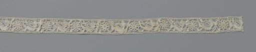 Strip of needle lace with rosettes and oval-shaped flowers