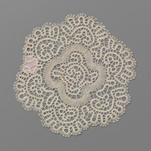 Round cloth of bobbin lace with scrolling bands and a four-lobed centre
