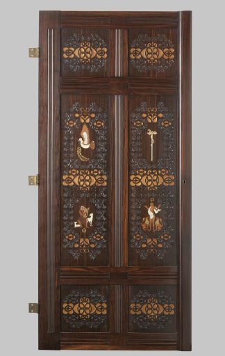 Door panel of coromandel wood with dove, Orpheus, staff and Daniel in the lions' den