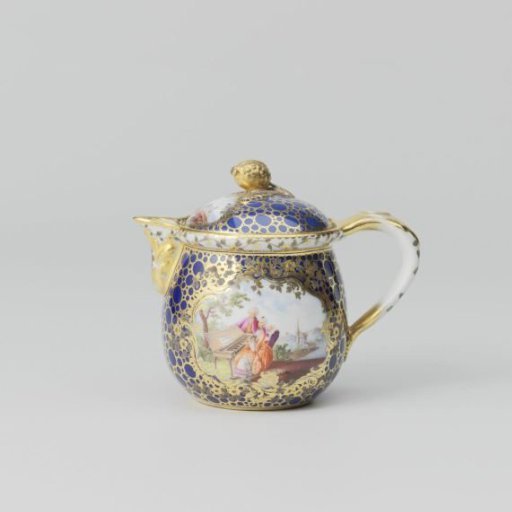 Milk jug with a couple in a landscape