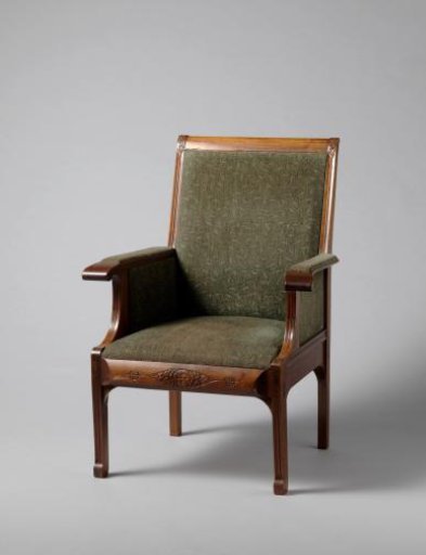 Armchair upholstered in green tripple with leaf motifs
