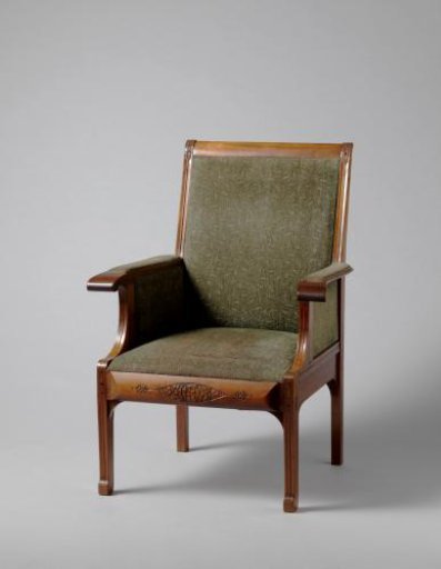 Armchair upholstered in green tripple with leaf motifs