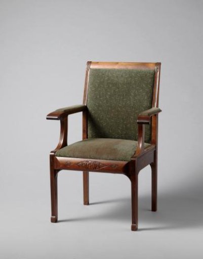 Armchair of mahogany, upholstered in trip