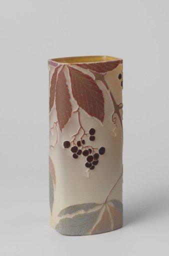 Vase with branches of wild grape with blue-black berries