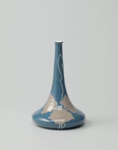 Vase, multicolored painted with poppies on a blue ground