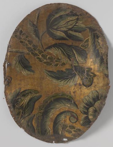 Chair upholstery of gold leather with a floral pattern