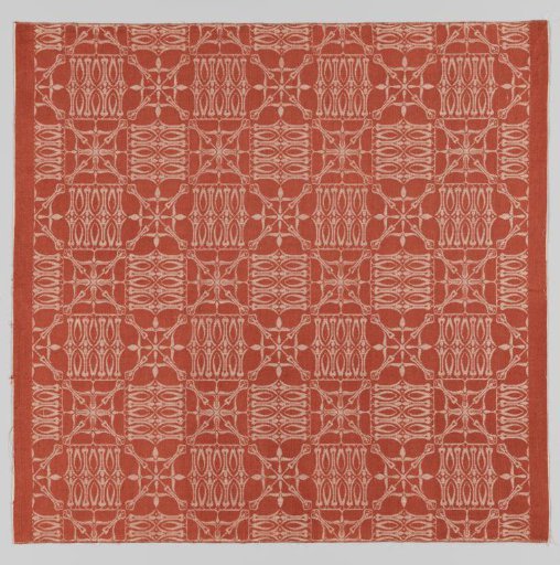 Steel-covered upholstery fabric of linen damask with diamond and block pattern
