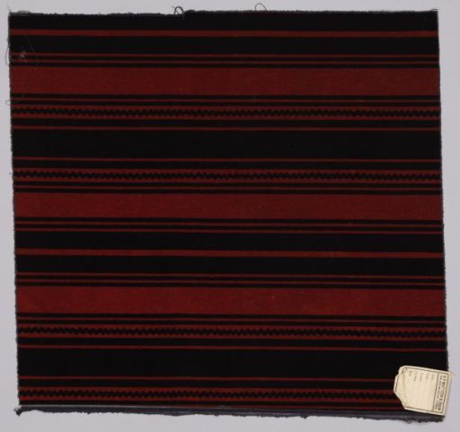 Steel-printed calico with a striped pattern in black on a red ground
