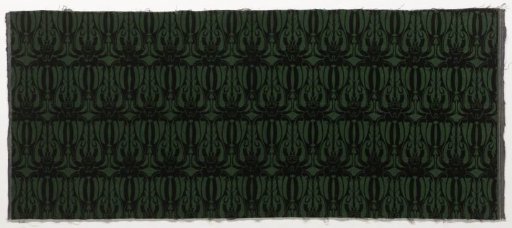 Upholstery fabric with design "Flying Stag", in black on dark green