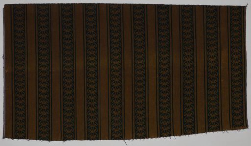Printed tripp with a pattern of vertical, ornamental bands in black on dark beige