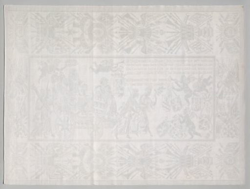 Napkin of linen damask with an allegory on the relief of Grave in 1674 by Stadtholder William III