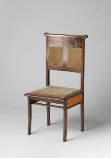 Chair of coromandel and boxwood, partially upholstered in morocco leather