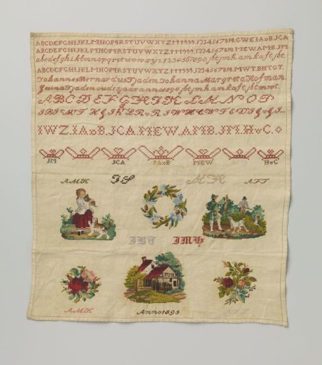 Sampler of multicoloured silk on cotton