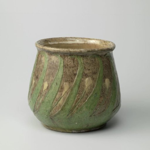 Pot with design of lanceolate leaves in green