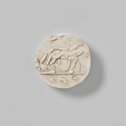 Design for a medal with ploughing horses