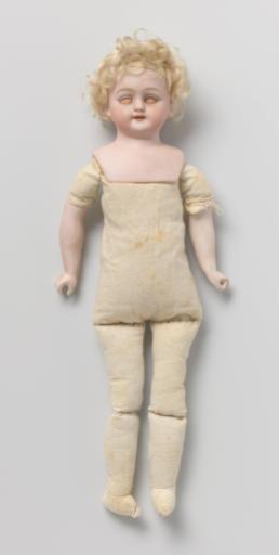 Doll with head and forearms of biscuit, brown sleeping eyes of glass and blonde curls of real hair