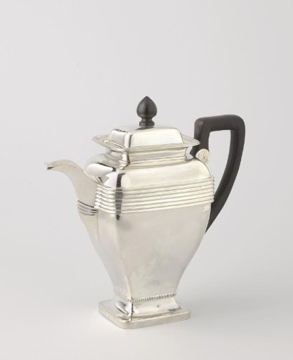 Coffee pot, rounded rectangular, with horizontally ribbed band