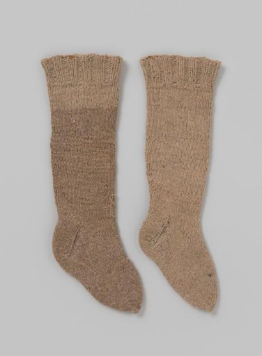 Stocking of Plain Brown Knitted Cotton, Hand-Knitted