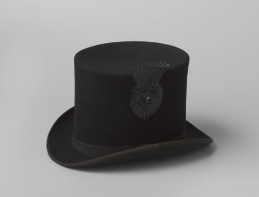 High hat for a coachman of black cloth with black cockade