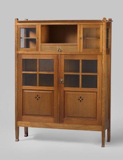 Buffet cabinet inlaid with geometric motif on the panels at the bottom