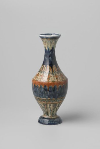 Vase, polychrome painted, with stylized lilies on the shoulder