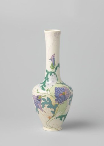 Vase with polychrome flowers on a cream ground