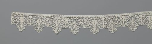 Strip of Needle Lace with Pomegranate and Rayed Crown in Oak Leaves