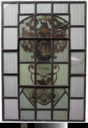 Pane with coat of arms and inscription "D. Meerman 1622"