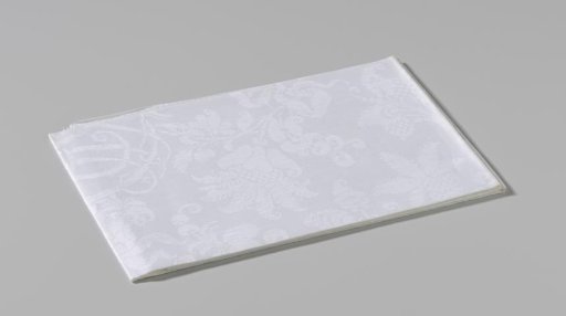 Linen damask napkin with a floral pattern and the coat of arms of Rutgers and Block