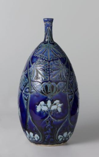 Vase decorated with flowers, leaves and butterflies