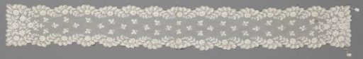 Scarf of tambour work on machine-made tulle with relief flowers
