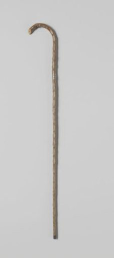 Walking stick made of a knotty branch, with a curved hook