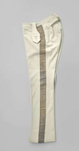 Trousers of light blue cloth, part of a uniform, with long legs and diagonal slash pockets