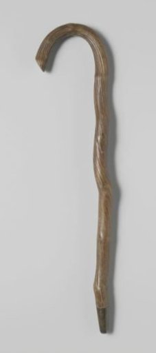 Staff of a thick branch in spiral growth with a copper ferrule engraved with 'SAMADI, WASPADA GAROET'