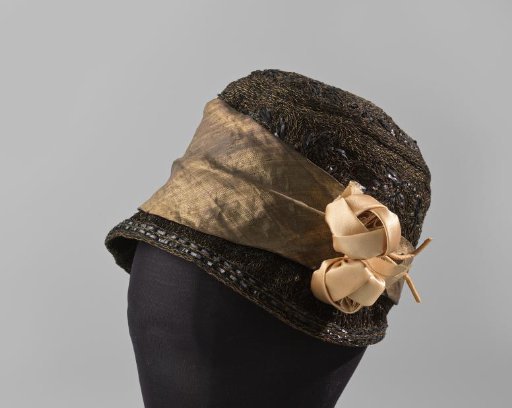 Headscarf of braided black silk and gold thread