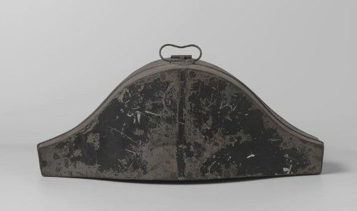 Hatbox of black-painted tin; for a needle case