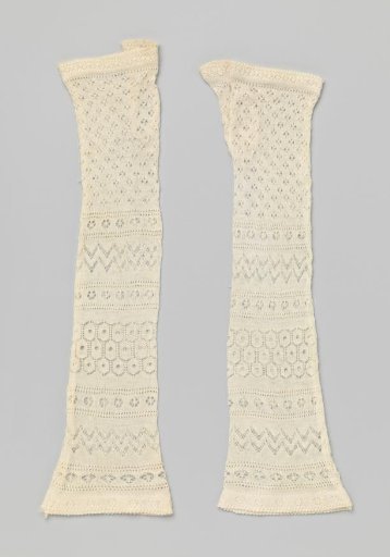Mitten of White Openwork Knitting, with a Cut-off Thumb