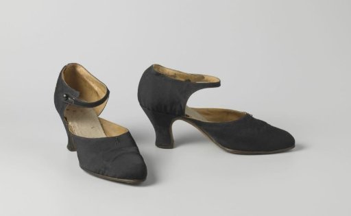 Black satin band shoe with ankle strap