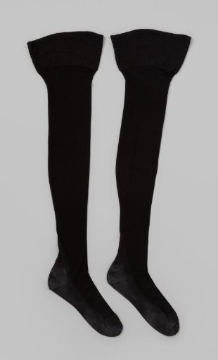Stocking of plain black silk with cotton heel and toe