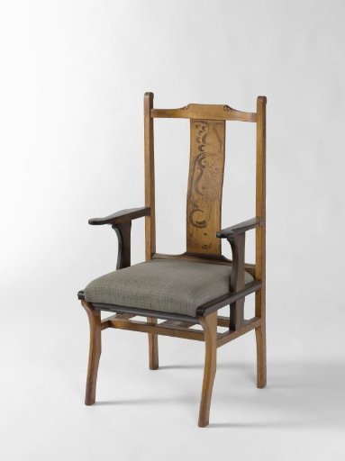 Armchair with a Vertical Leaf in the Open Backrest Featuring Abstract Decoration