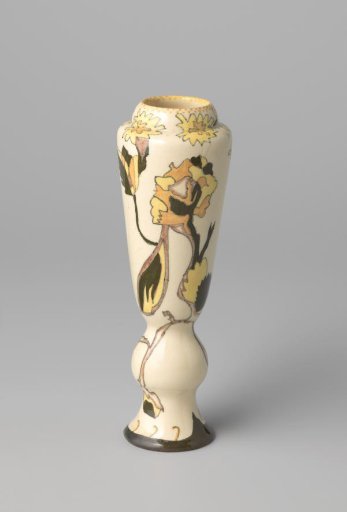 Vase with polychrome floral decoration on a light yellow ground
