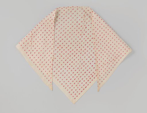Fichu, triangular, of linen with an interwoven red straw pattern