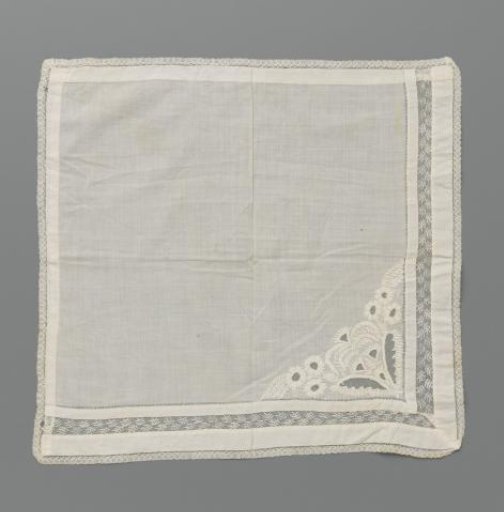 Batiste handkerchief with embroidery and a strip of machine-made lace