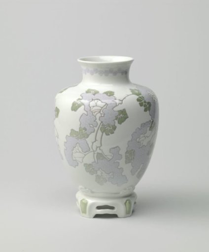 Vase with black-torn blossoms and Chinese stand