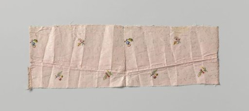 Steel brocaded silk, pink, with white vines and colored flowers