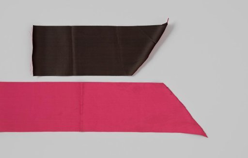 Silk ribbon, double-woven, in cerise taffeta and brown satin