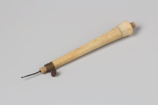 Steel Crochet Hook for Tambour Work in a Bone Holder