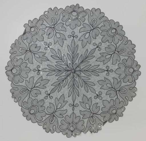 Parasol Canopy of Black Mesh with Eight Woven Branches with Berries and Border of Large Flowers and Leaves