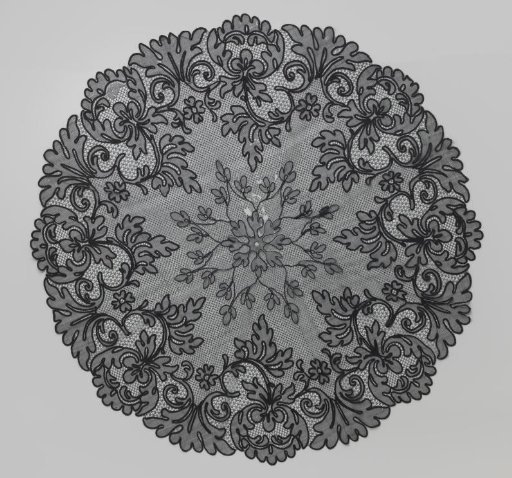 Parasol Canopy of Black Lace, Decorated with a Flower and Eight Hanging Leaf Palmettes; the Spaces Between Consist of Ornamental Stitches